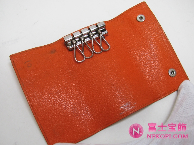 エルメスエチュイクレ　4連キーケースオレンジ（シルバー金具）HERMES328050